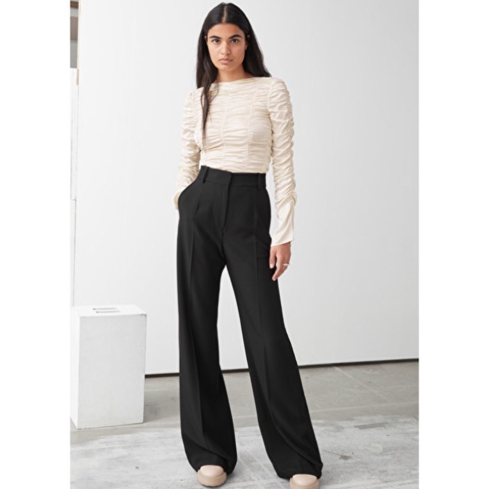 & Other Stories Wide Flared Trousers in Black